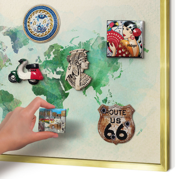 Tableau pour aimants cadre doré Carte du monde