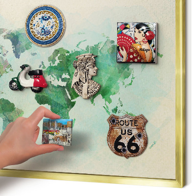 Tableau pour aimants cadre doré Carte du monde
