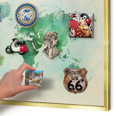 Tableau pour aimants cadre doré Carte du monde