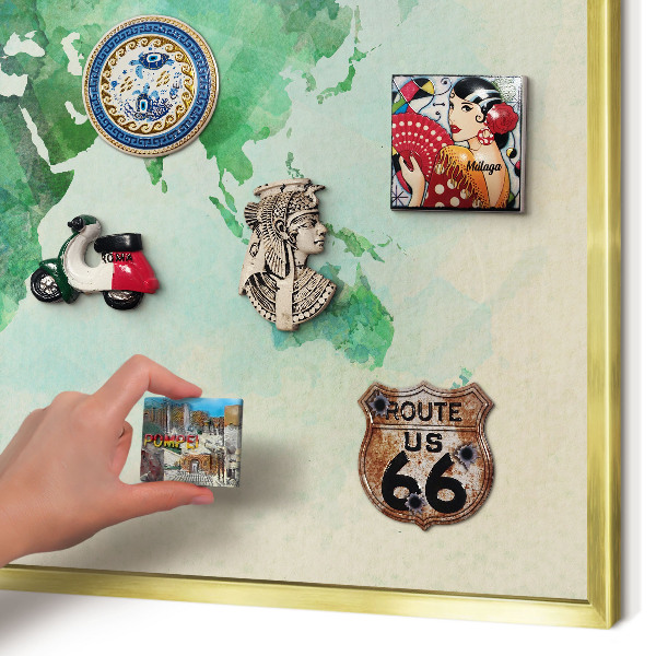 Tableau pour aimants cadre doré Carte du monde