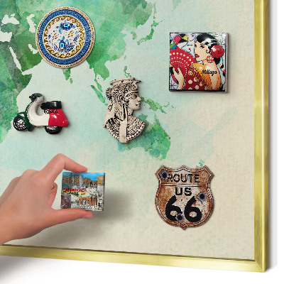 Tableau pour aimants cadre doré Carte du monde