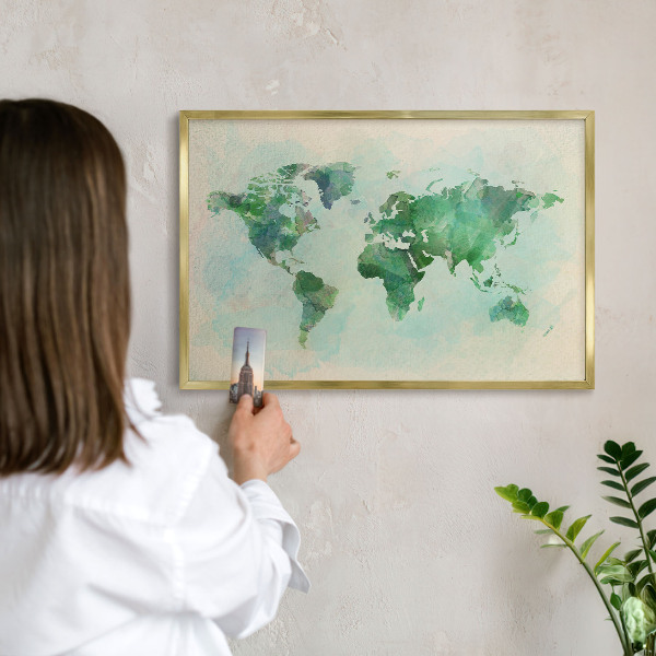 Tableau pour aimants cadre doré Carte du monde