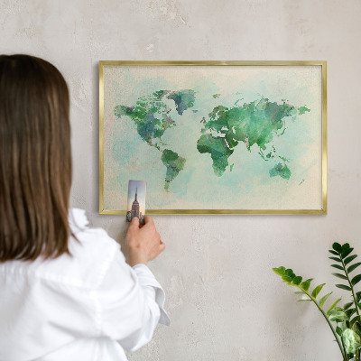 Tableau pour aimants cadre doré Carte du monde