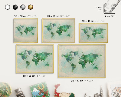 Tableau pour aimants cadre doré Carte du monde