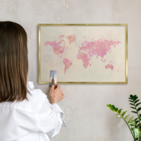 Tableau magnétique avec cadre de couleur dorée Carte du monde