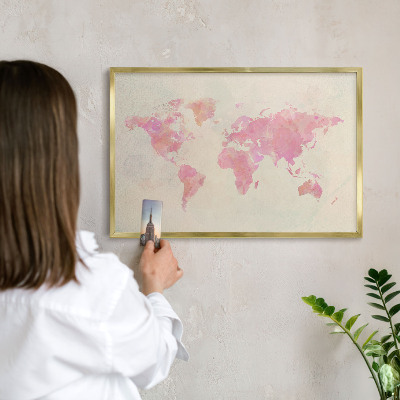 Tableau magnétique avec cadre de couleur dorée Carte du monde