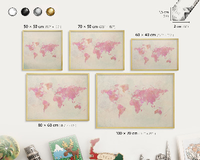 Tableau magnétique avec cadre de couleur dorée Carte du monde
