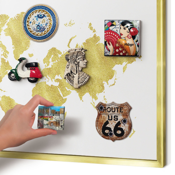 Tableau pour aimants cadre doré Carte du monde