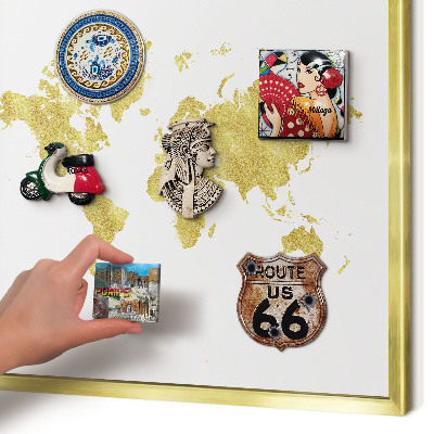 Tableau pour aimants cadre doré Carte du monde