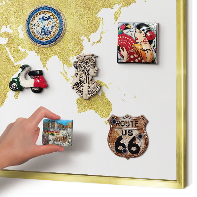 Tableau pour aimants cadre doré Carte du monde