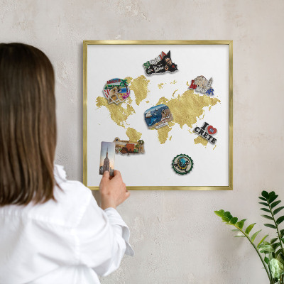 Tableau pour aimants cadre doré Carte du monde
