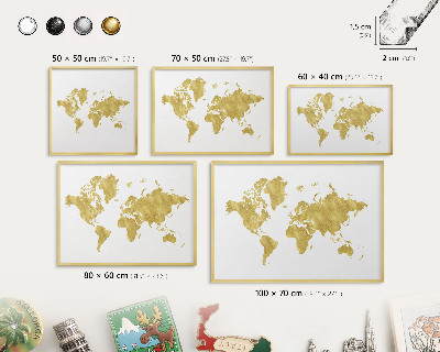 Tableau pour aimants cadre doré Carte du monde