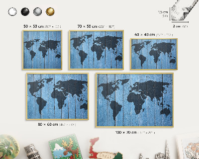 Tableau magnétique avec cadre de couleur dorée Carte du monde