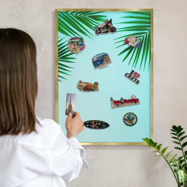 Tableau pour aimants cadre doré Feuilles vertes