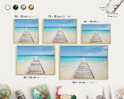 Tableau magnétique avec cadre de couleur dorée Jetée de l'océan