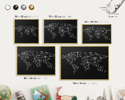 Tableau magnétique avec cadre de couleur dorée Carte du monde