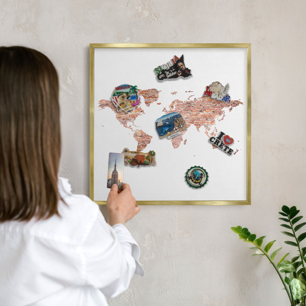 Tableau pour aimants cadre doré Carte en briques