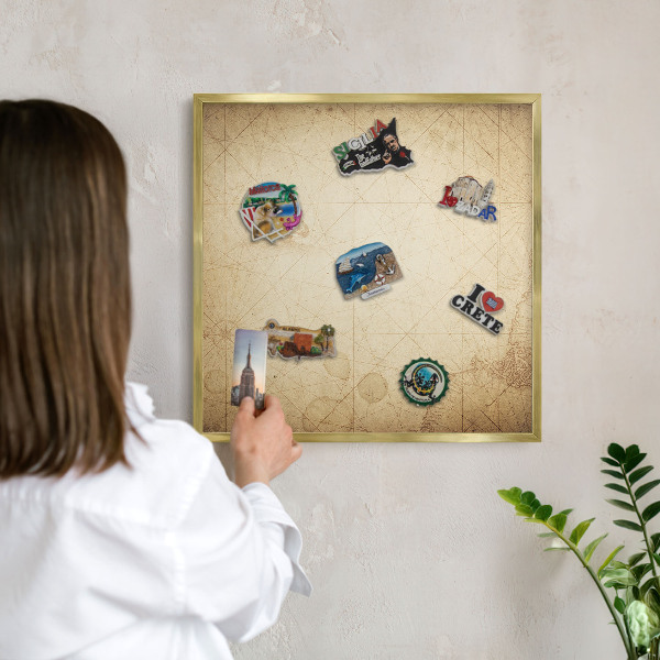 Tableau magnétique avec cadre de couleur dorée Carte ancienne