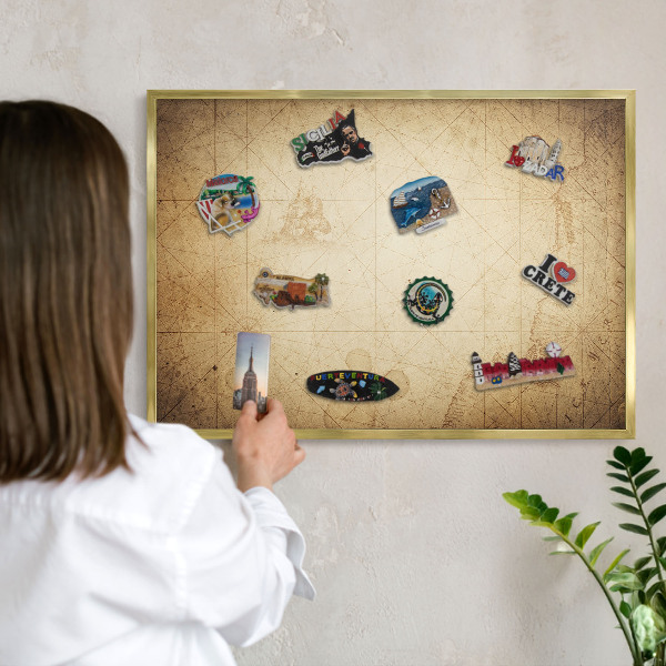 Tableau magnétique avec cadre de couleur dorée Carte ancienne