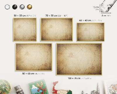 Tableau magnétique avec cadre de couleur dorée Carte ancienne