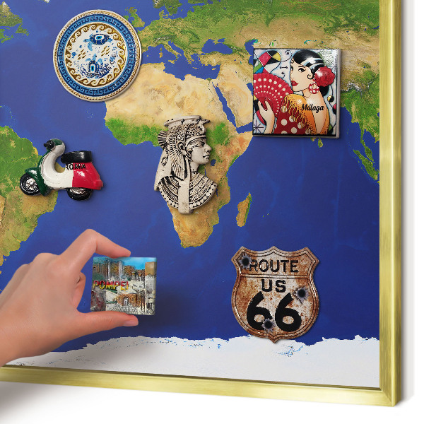 Tableau pour aimants cadre doré Cartographier le globe