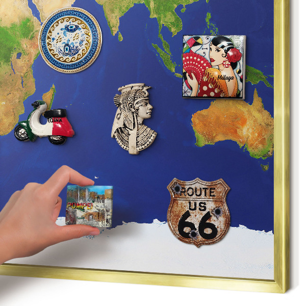 Tableau pour aimants cadre doré Cartographier le globe