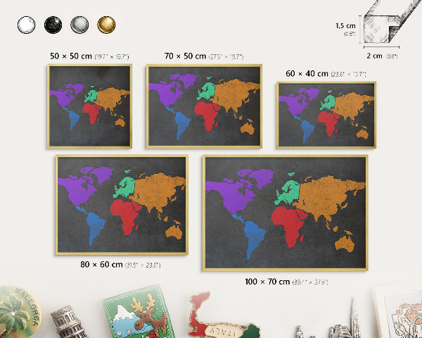 Tableau pour aimants cadre doré Carte des couleurs