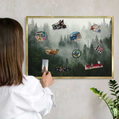 Tableau magnétique avec cadre de couleur dorée Magie de la forêt