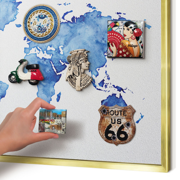 Tableau magnétique avec cadre de couleur dorée Carte à l'aquarelle
