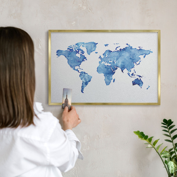 Tableau magnétique avec cadre de couleur dorée Carte à l'aquarelle