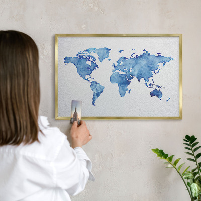 Tableau magnétique avec cadre de couleur dorée Carte à l'aquarelle