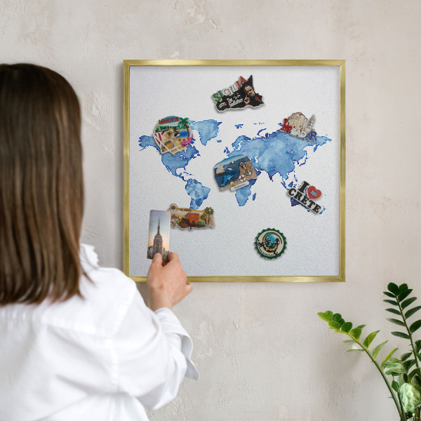 Tableau magnétique avec cadre de couleur dorée Carte à l'aquarelle