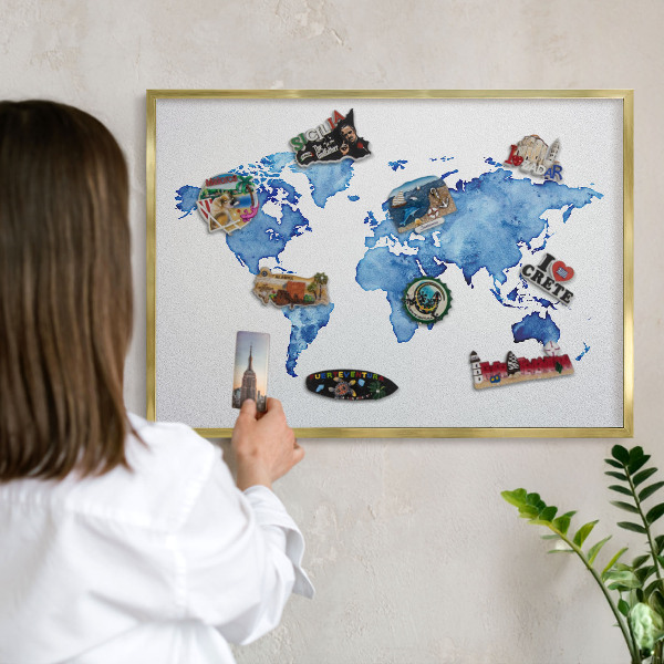 Tableau magnétique avec cadre de couleur dorée Carte à l'aquarelle