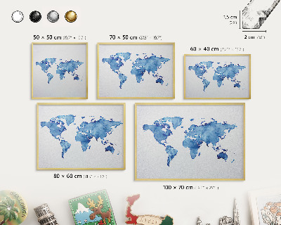 Tableau magnétique avec cadre de couleur dorée Carte à l'aquarelle