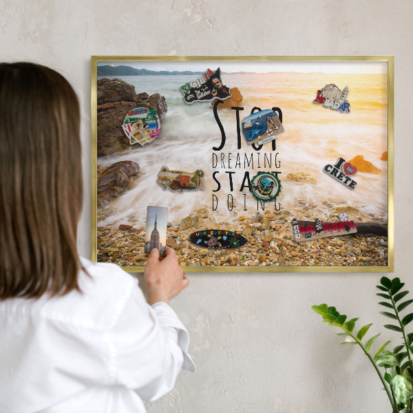Tableau magnétique avec cadre de couleur dorée Thème côtier