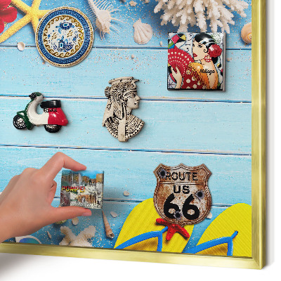Tableau pour aimants cadre doré Plage de vacances