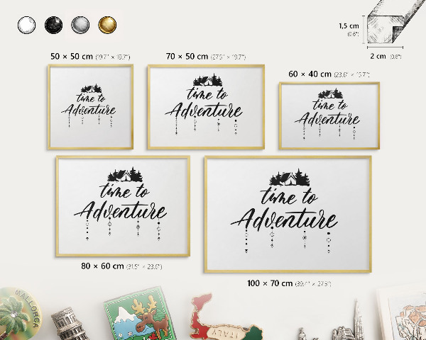 Tableau magnétique avec cadre de couleur dorée L'aventure vous attend