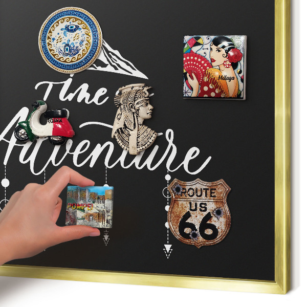 Tableau pour aimants cadre doré L'aventure vous attend
