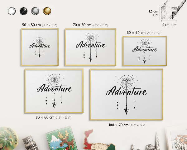 Tableau magnétique avec cadre de couleur dorée Thème aventure