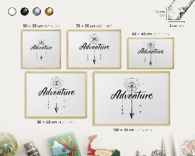 Tableau magnétique avec cadre de couleur dorée Thème aventure