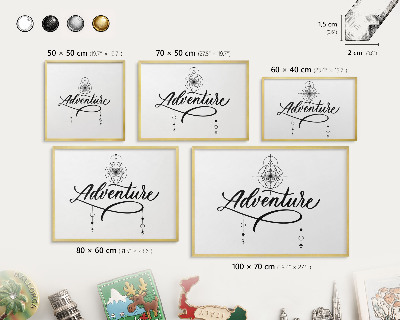 Tableau magnétique avec cadre de couleur dorée Aventure typographique