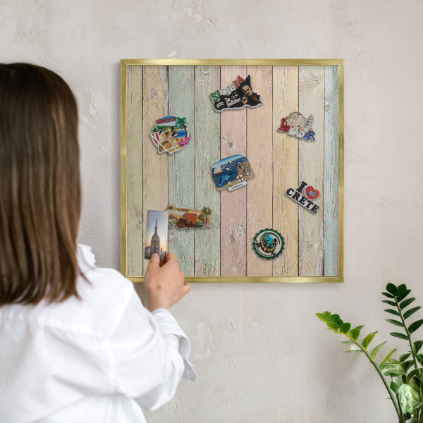 Tableau magnétique avec cadre de couleur dorée Planches rustiques