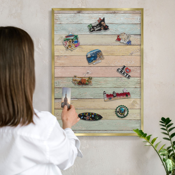 Tableau magnétique avec cadre de couleur dorée Planches rustiques