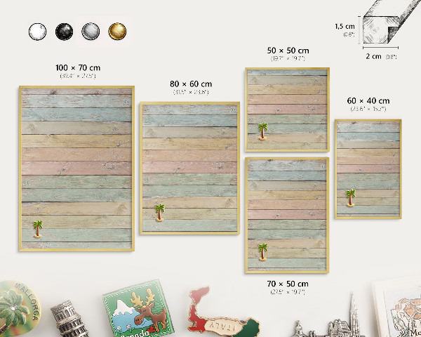 Tableau magnétique avec cadre de couleur dorée Planches rustiques