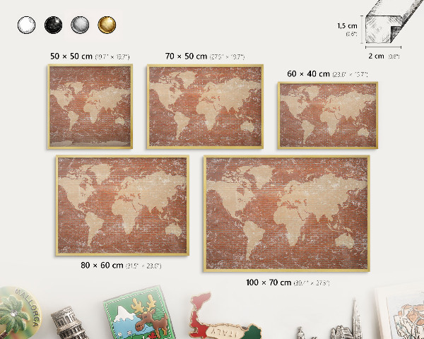 Tableau pour aimants cadre doré Carte en briques