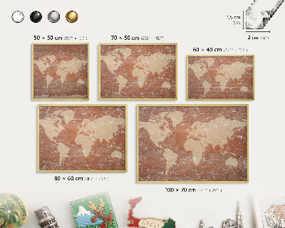Tableau pour aimants cadre doré Carte en briques
