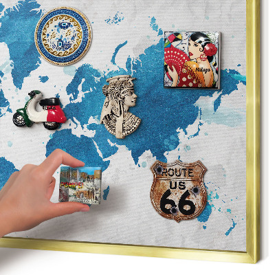 Tableau magnétique avec cadre de couleur dorée Carte à l'aquarelle