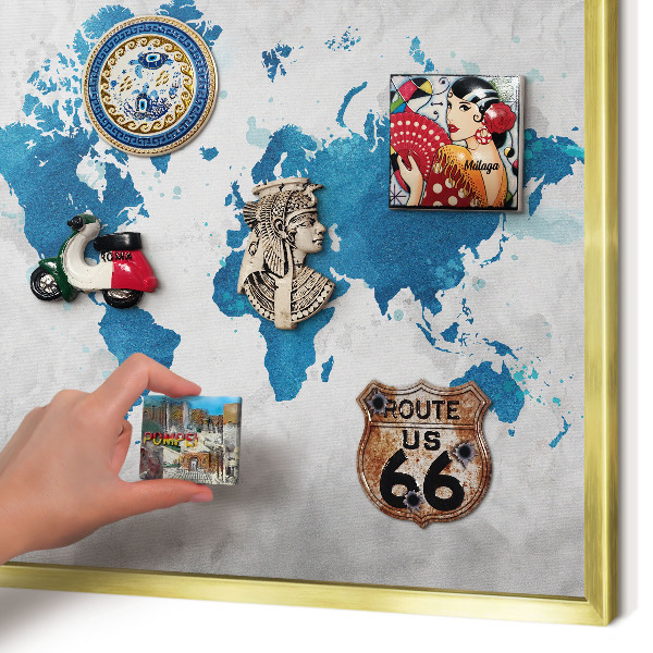 Tableau magnétique avec cadre de couleur dorée Carte à l'aquarelle