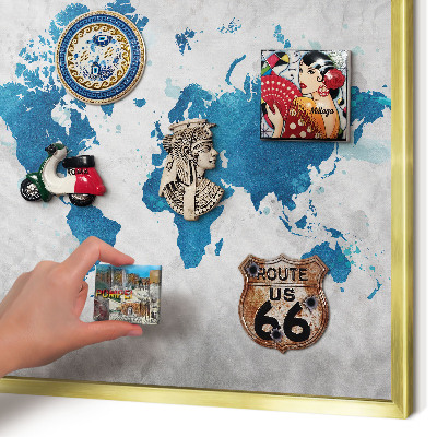 Tableau magnétique avec cadre de couleur dorée Carte à l'aquarelle
