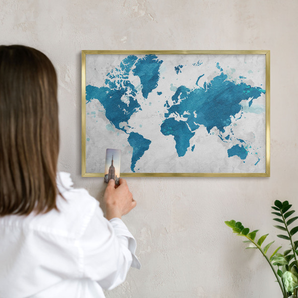 Tableau magnétique avec cadre de couleur dorée Carte à l'aquarelle